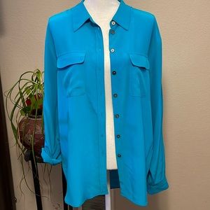 Silk Vince Camuto Blue Button Front Blouse (Size L)